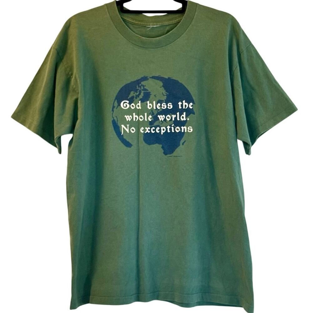 Vintage 90s God Bless The Whole World No Exceptions Single Stitch Shirt Adult L